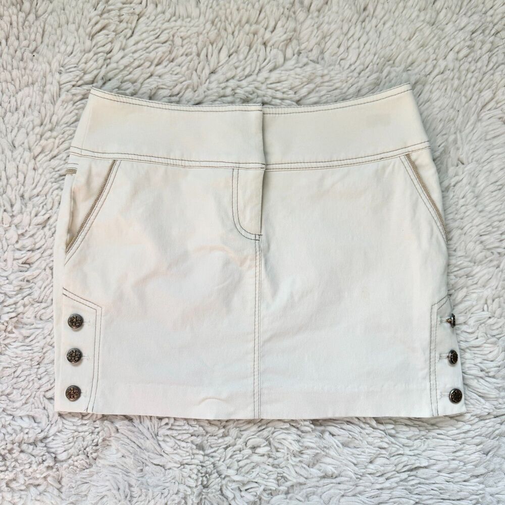 Bebe Vintage 90s Y2K Cream Satin Mini Skirt Size 0 Streetwear RARE